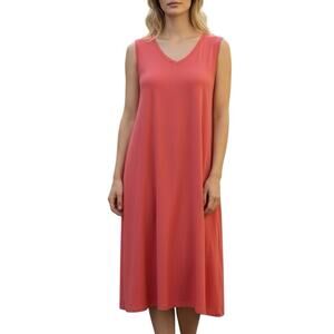 Eileen Fisher Jersey Midi Shift A-Line Dress Sleeveless V-Neck Size Large